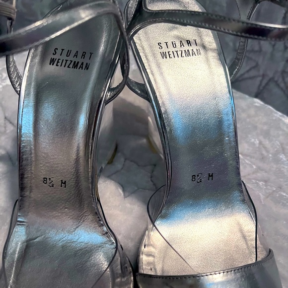 STUART WEITZMAN Y2K SILVER W/LUCITE WEDGE SANDALS SIZE 8.5 - Picture 7 of 12